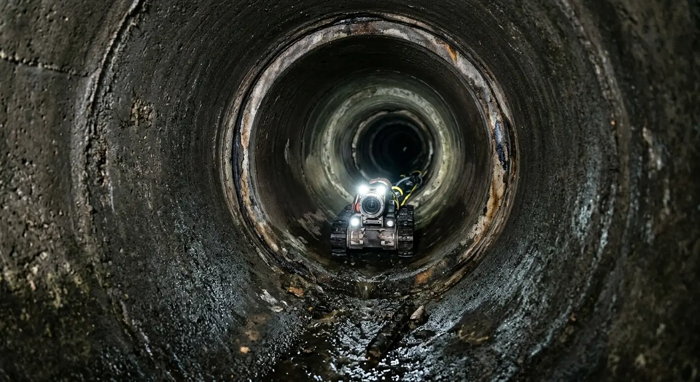 Robotic sewer camera inspecting pipe interior for Sewer Line Cleaning in Madera